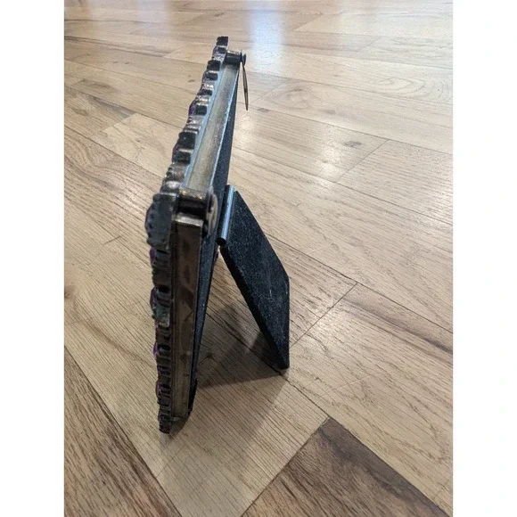 VTG Y2K Jeweled 3x3 Square Picture Frame Pewter Amethyst Lavender Rhinestones - Picture 11 of 16